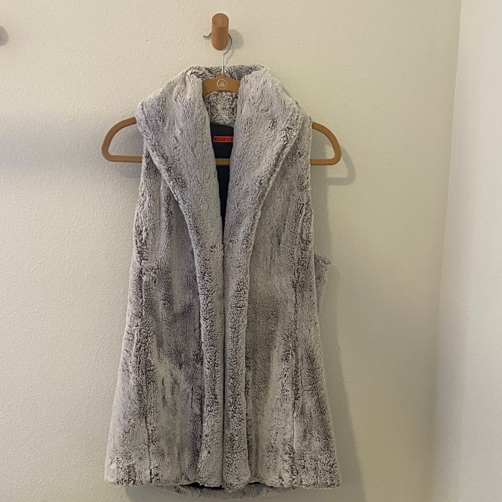 Alice + Olivia Brown Quilted Vest with Faux Fur